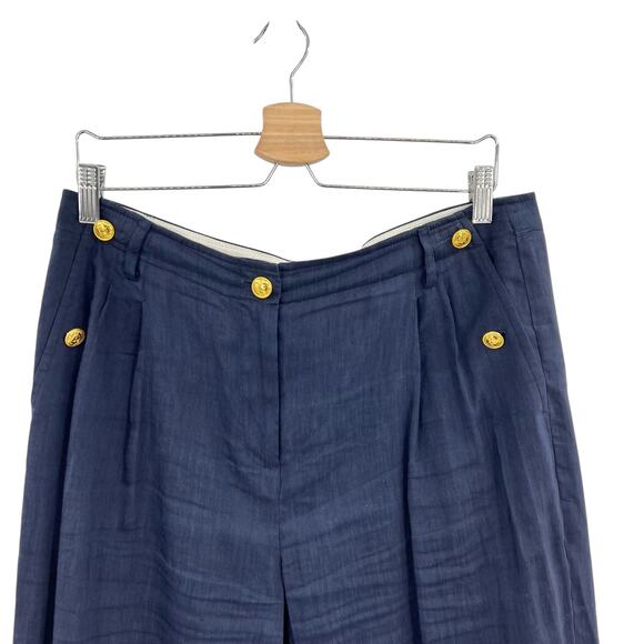 J. Crew Collection Marie Marot Wide-Leg Pant Italian Line Blend Navy Blue 12 - Picture 3 of 13